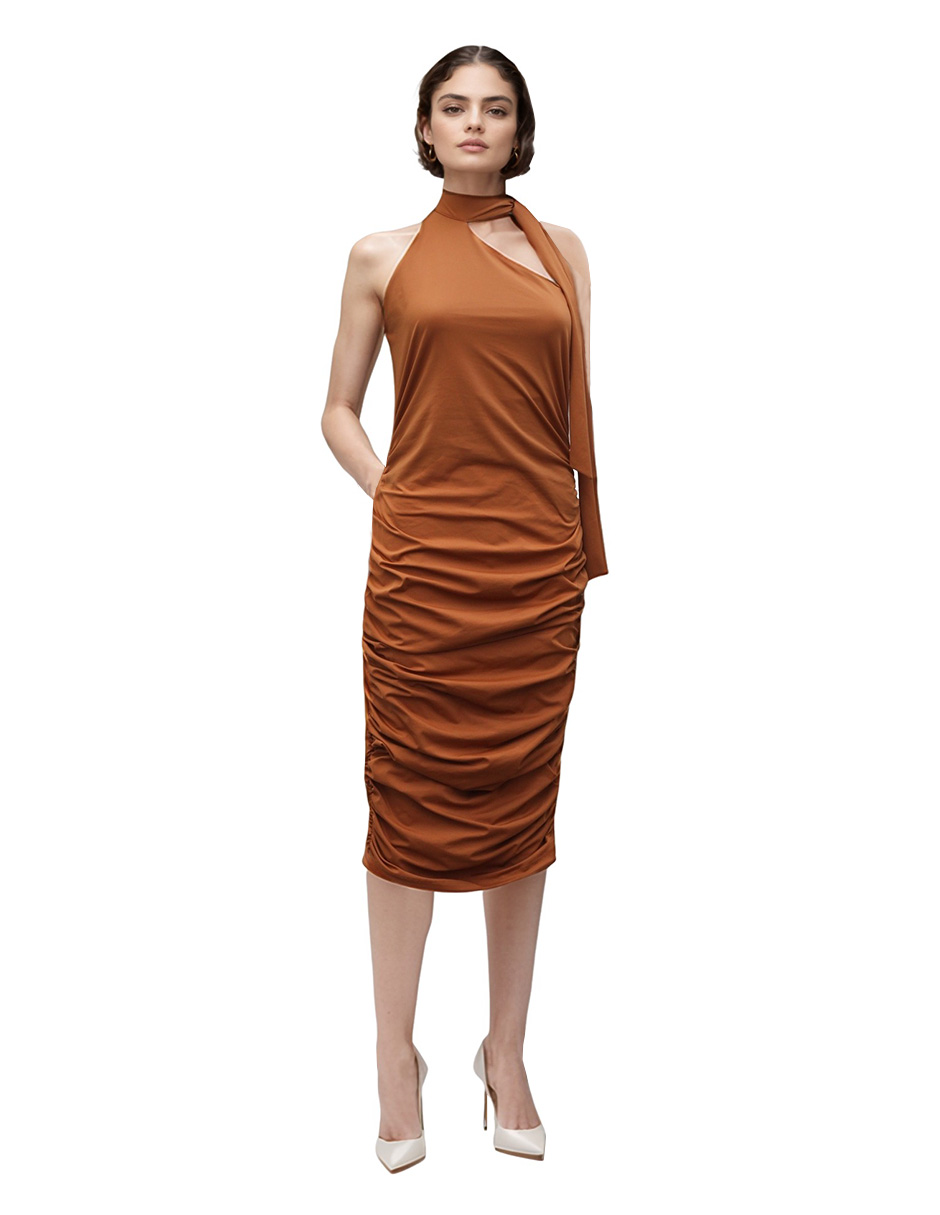 Foto 2 pulgar | Vestido Casual / Formal Kosauki Moda Midi Plisado Rouss Cobre
