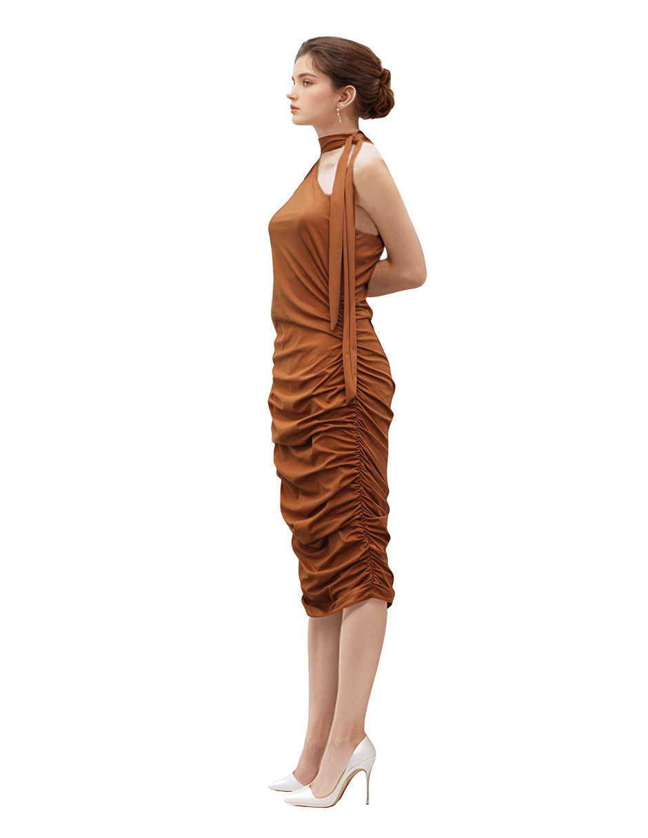 Foto 3 pulgar | Vestido Casual / Formal Kosauki Moda Midi Plisado Rouss Cobre