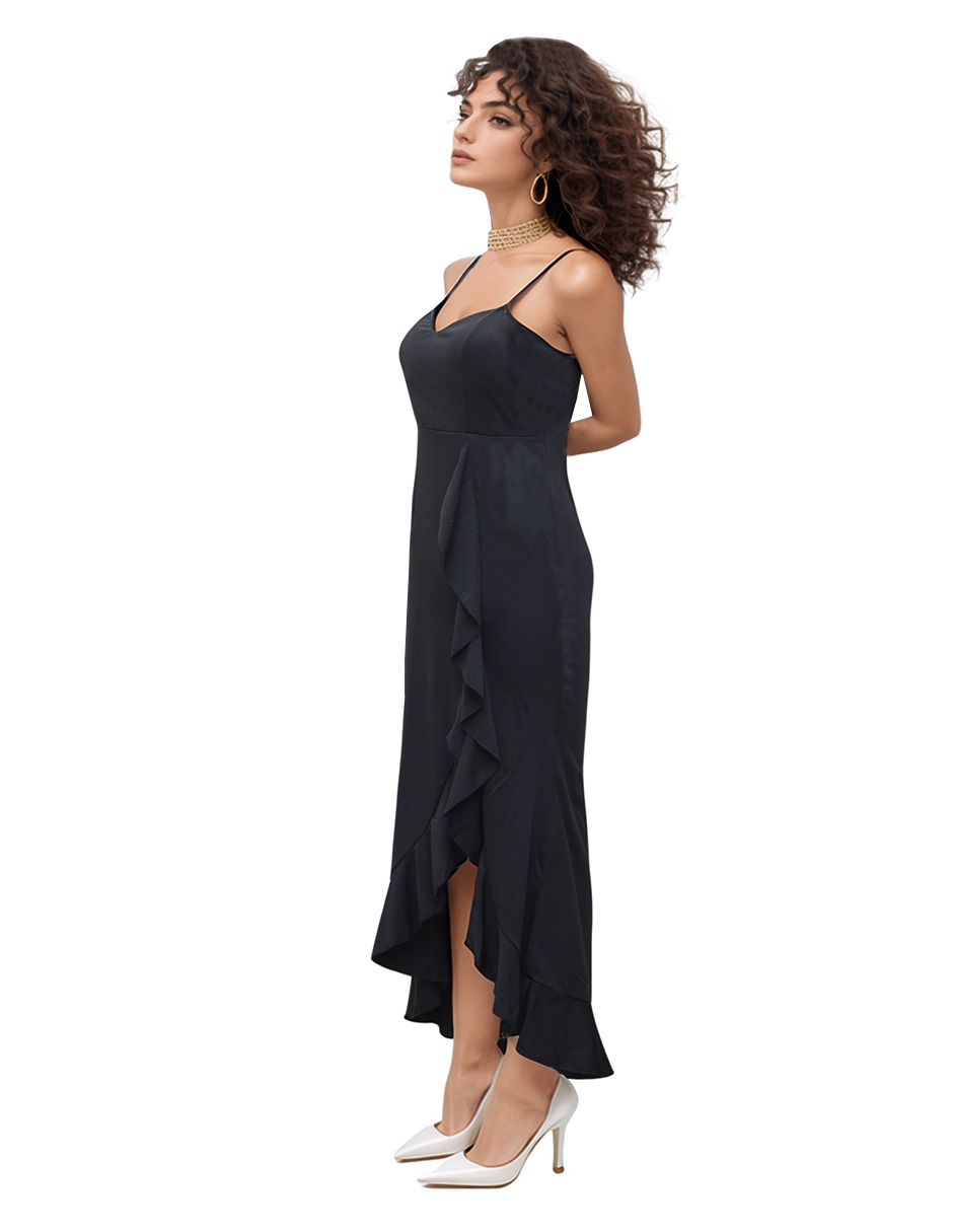 Foto 3 pulgar | Vestido Midi de Fiesta con Escarola Lucky Clover Negro