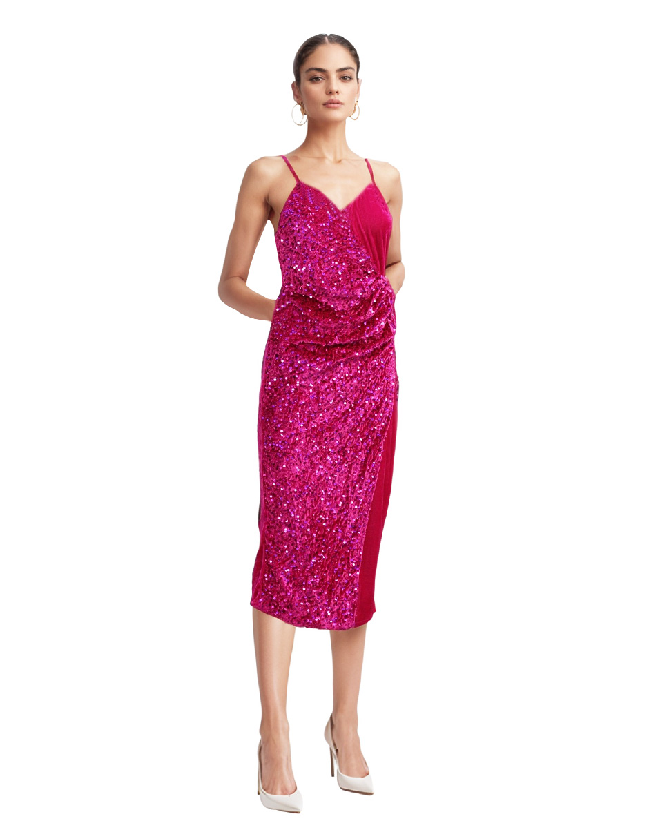 Vestido Midi De Fiesta Con Lentejuelas Lucky Clover Rosa