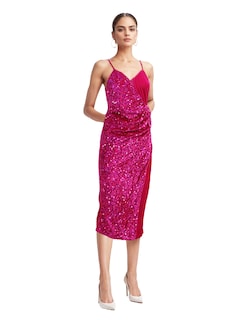Foto 1 | Vestido Midi De Fiesta Con Lentejuelas Lucky Clover Rosa