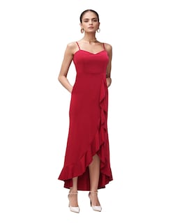 Foto 1 | Vestido Midi de Fiesta con Escarola Lucky Clover Rojo