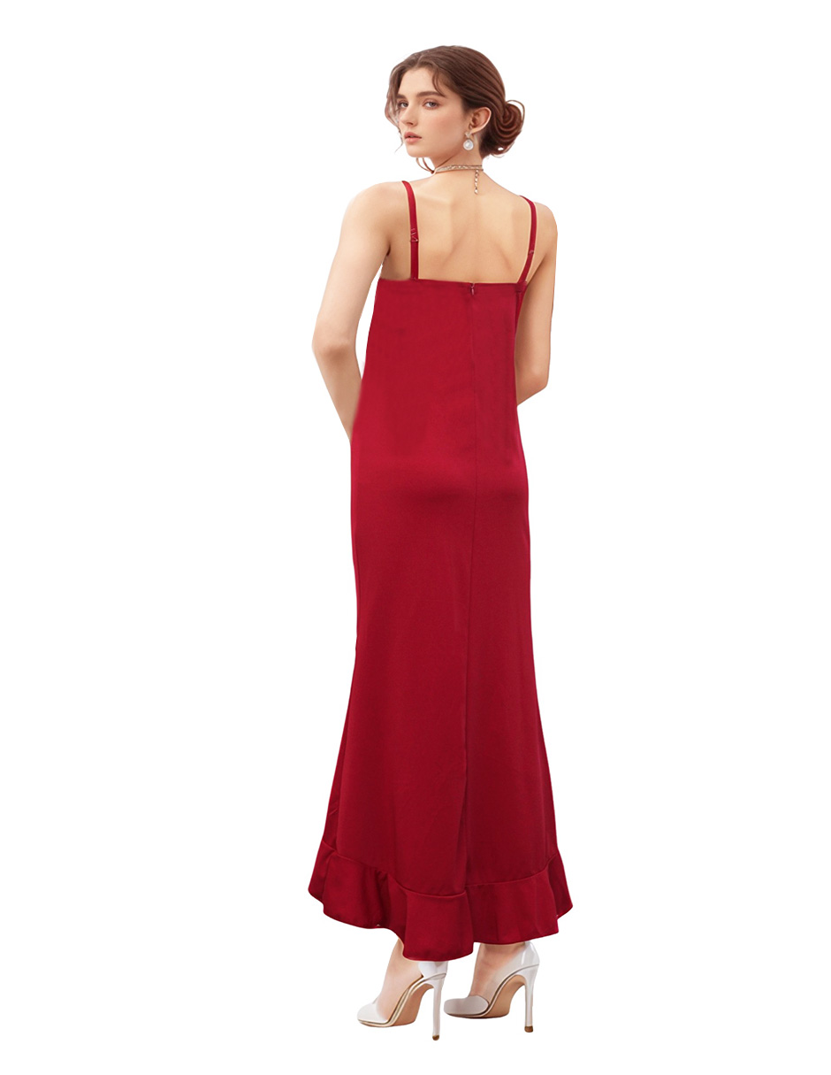 Foto 4 pulgar | Vestido Midi de Fiesta con Escarola Lucky Clover Rojo