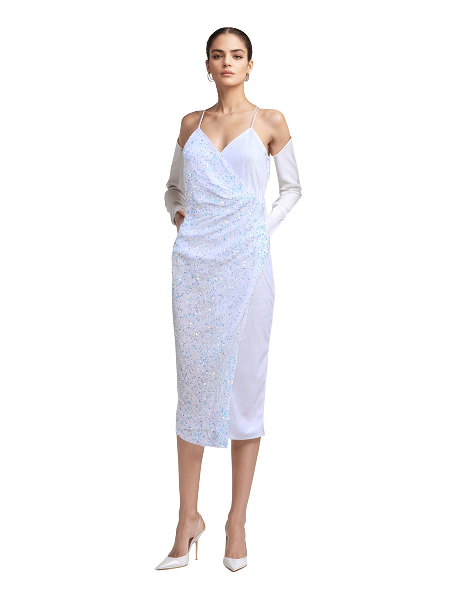 Vestido Midi De Fiesta Con Lentejuelas Lucky Clover Blanco