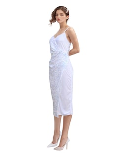 Foto 2 | Vestido Midi De Fiesta Con Lentejuelas Lucky Clover Blanco