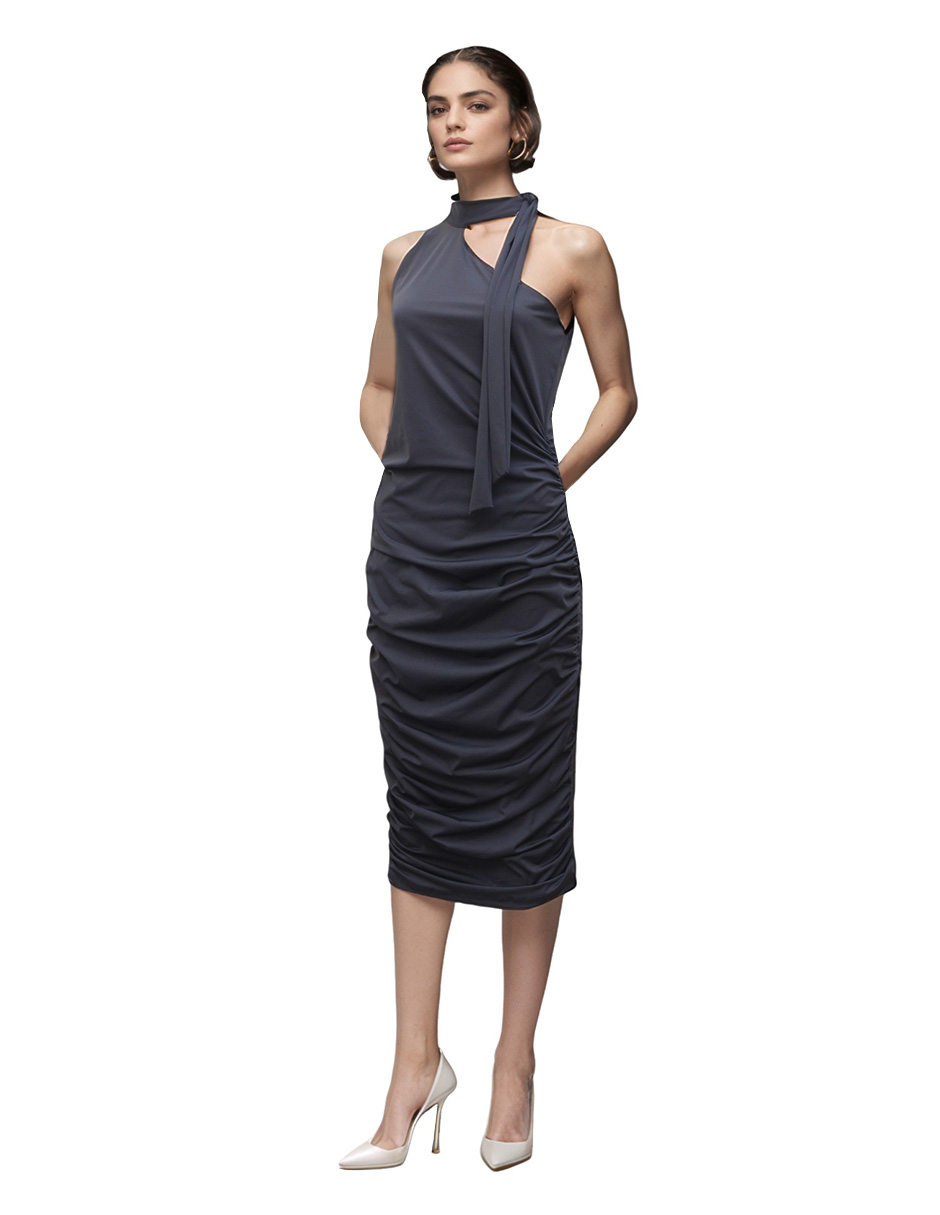 Vestido Formal Midi Plisado Rouss Negro