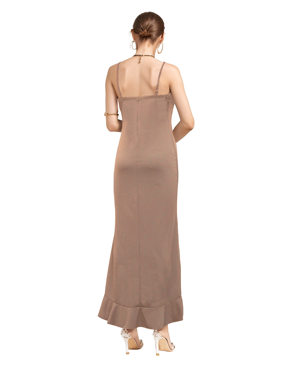 Foto 4 pulgar | Vestido Midi De Fiesta Con Escarola Lucky Clover Beige