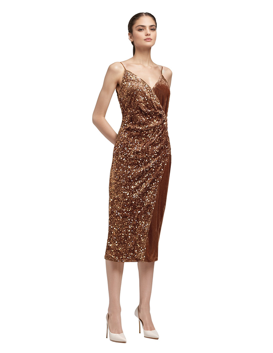 Vestido Midi de Fiesta con Lentejuelas Lucky Clover Cobre