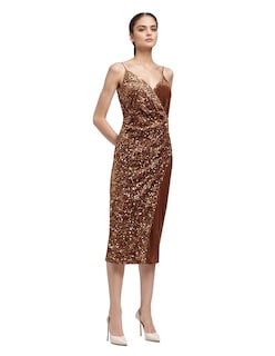 Foto 1 | Vestido Midi de Fiesta con Lentejuelas Lucky Clover Cobre
