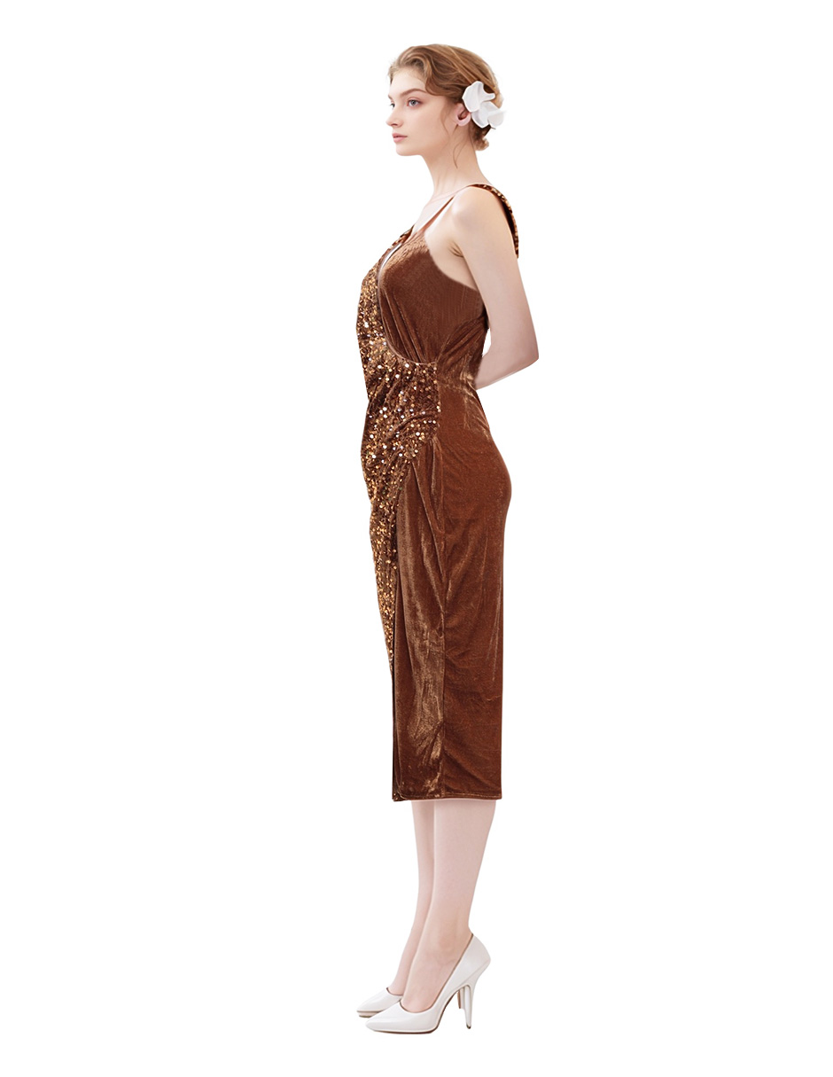 Foto 4 pulgar | Vestido Midi de Fiesta con Lentejuelas Lucky Clover Cobre