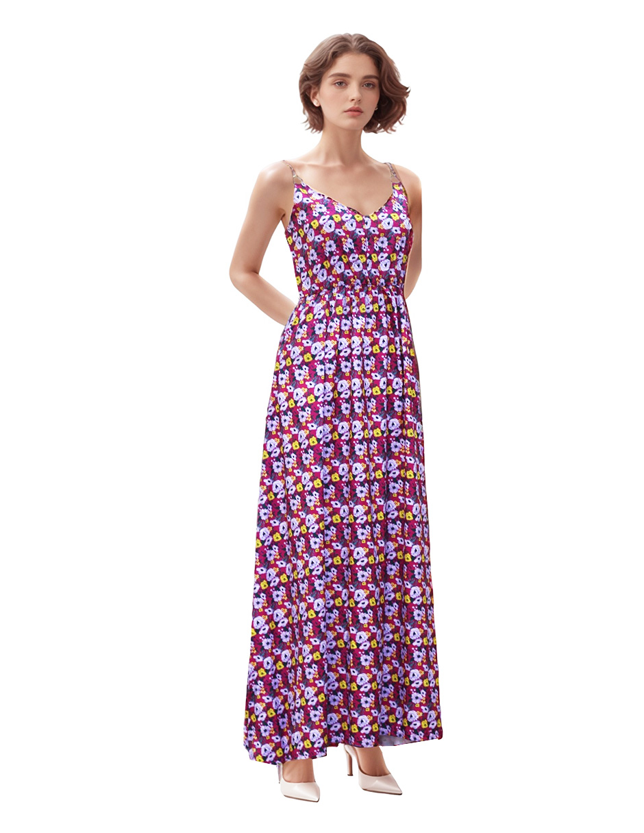 Vestido Largo Casual Tirantes Estampado Rosa