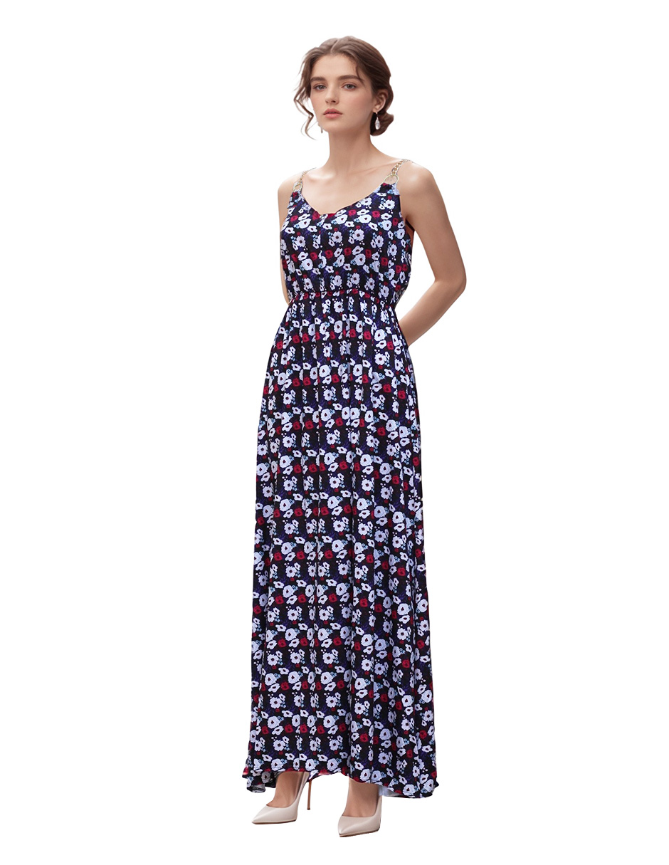 Vestido Largo Casual Tirantes Estampado Azul