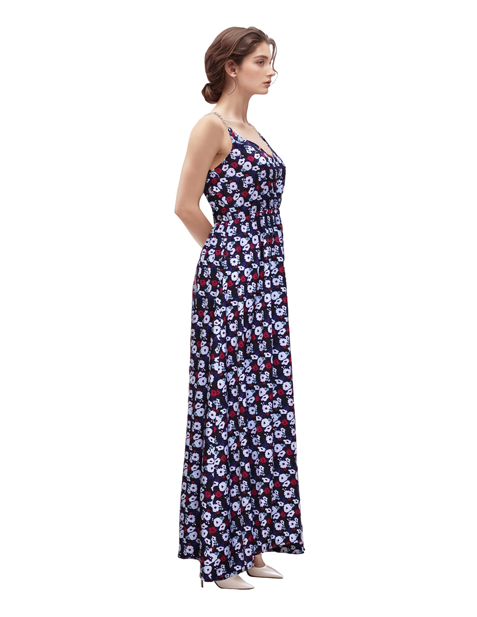 Foto 3 pulgar | Vestido Largo Casual Tirantes Estampado Azul