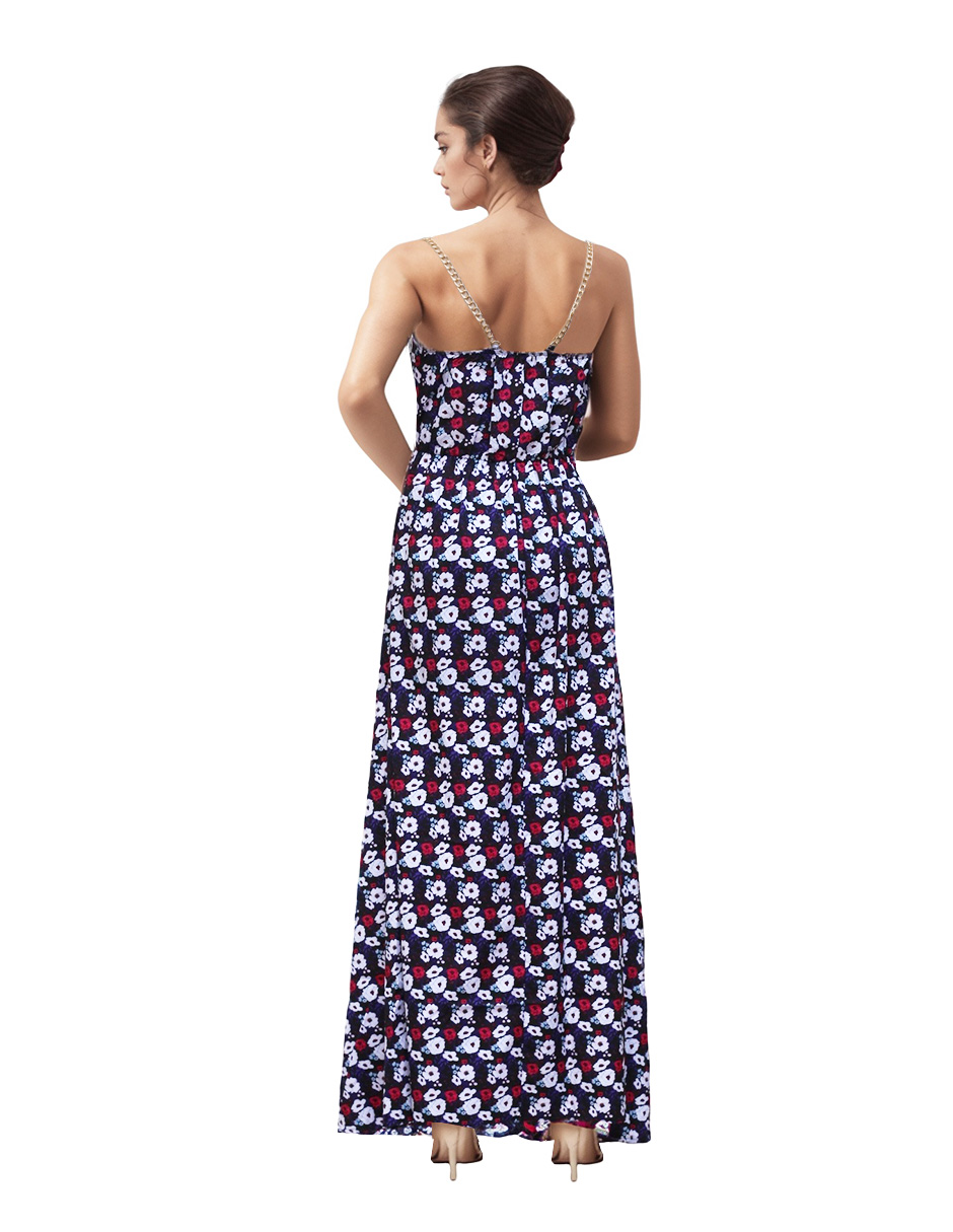 Foto 4 pulgar | Vestido Largo Casual Tirantes Estampado Azul