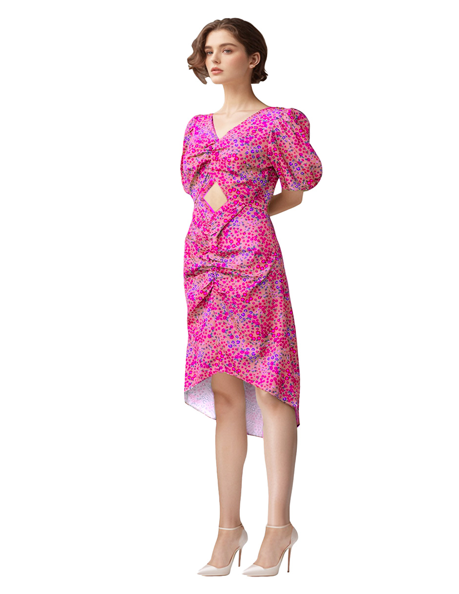 Foto 2 pulgar | Vestido Casual Asimétrico A La Rodilla Diseño Floral Color Rosa