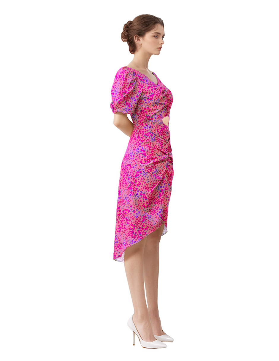 Foto 3 pulgar | Vestido Casual Asimétrico A La Rodilla Diseño Floral Color Rosa
