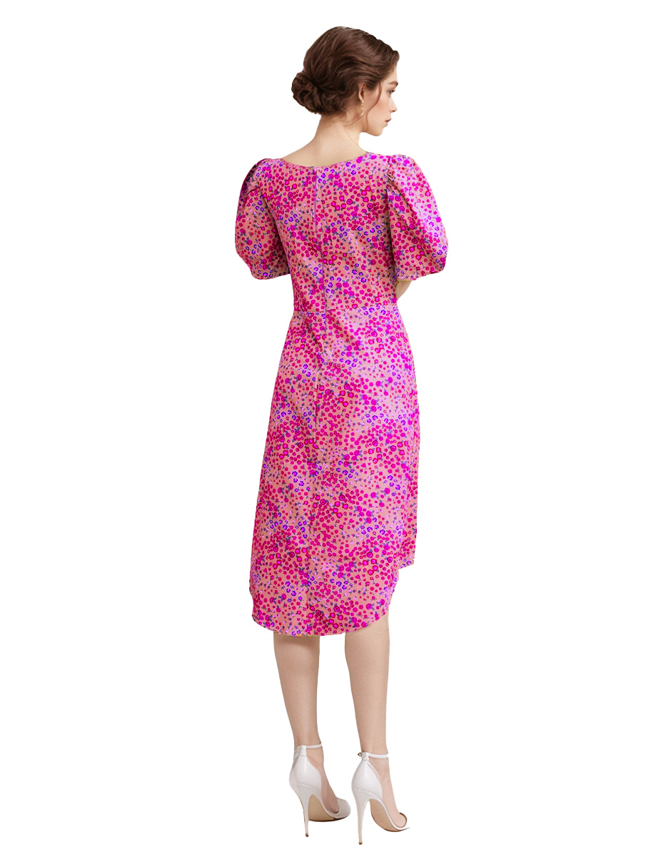 Foto 4 pulgar | Vestido Casual Asimétrico A La Rodilla Diseño Floral Color Rosa