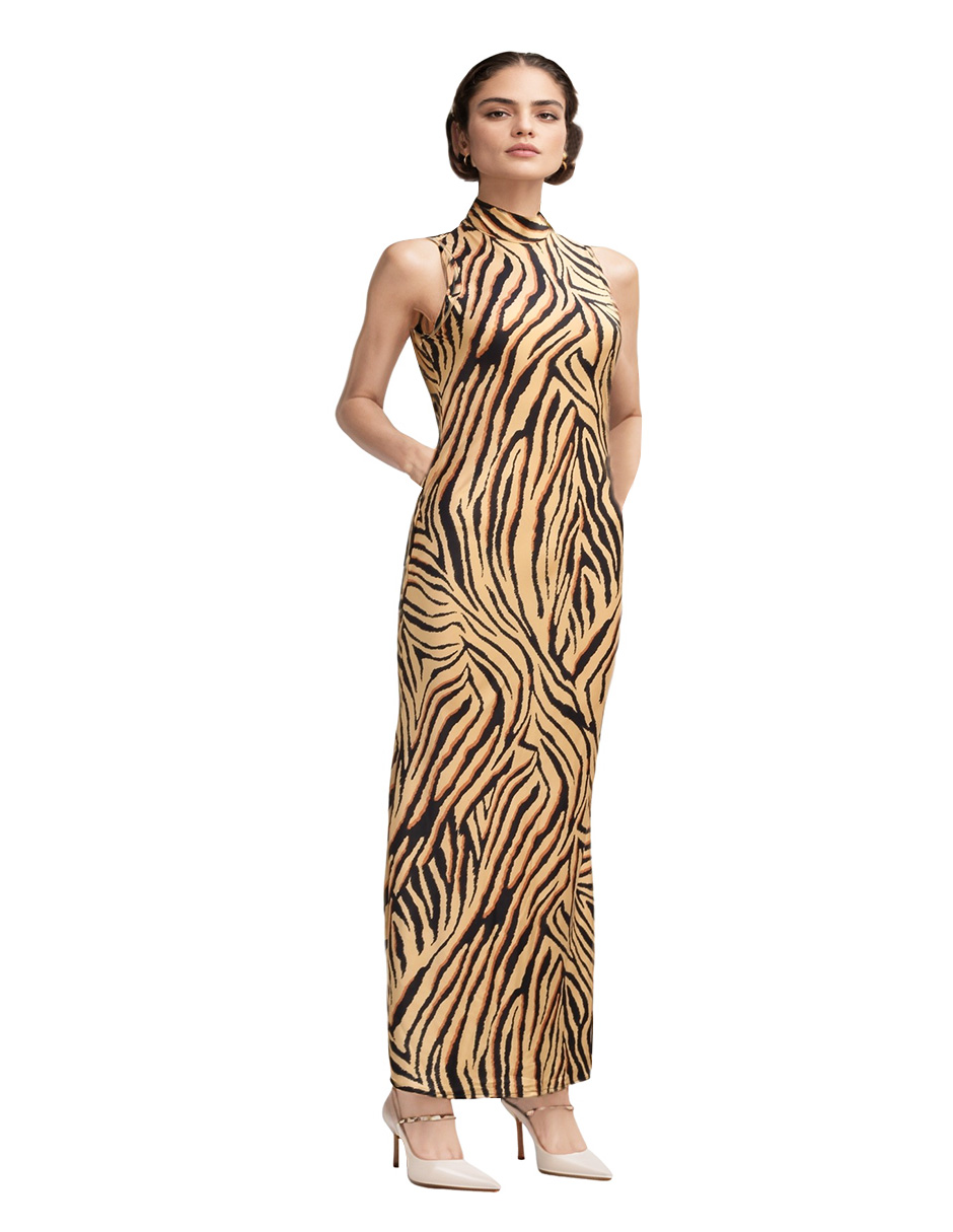 Foto 2 pulgar | Vestido Largo Casual Animal Print Color Dorado