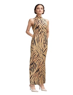 Foto 1 | Vestido Largo Casual Animal Print Color Dorado