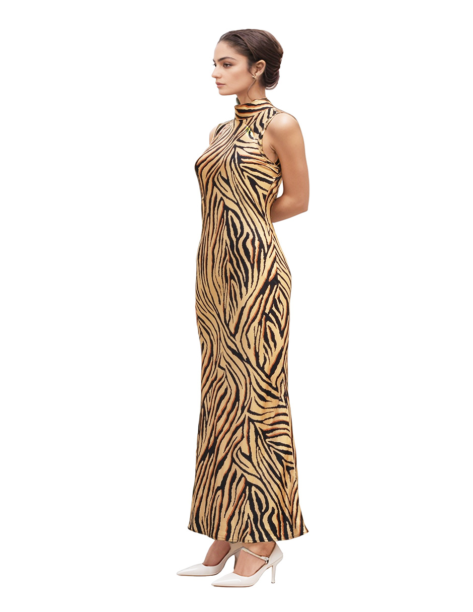 Foto 3 pulgar | Vestido Largo Casual Animal Print Color Dorado