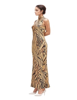 Foto 2 | Vestido Largo Casual Animal Print Color Dorado