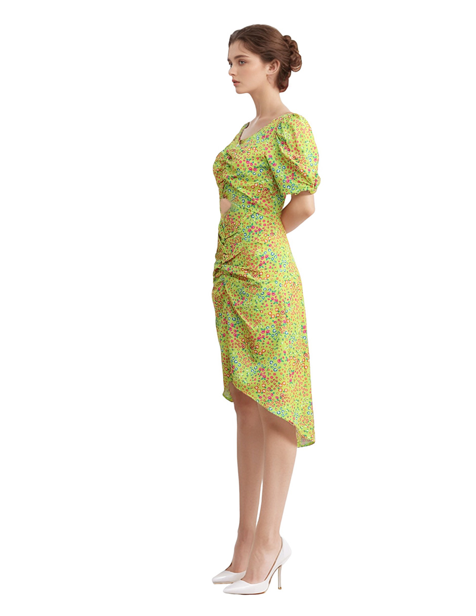 Foto 3 pulgar | Vestido Casual Asimétrico A La Rodilla Diseño Floral Color Verde
