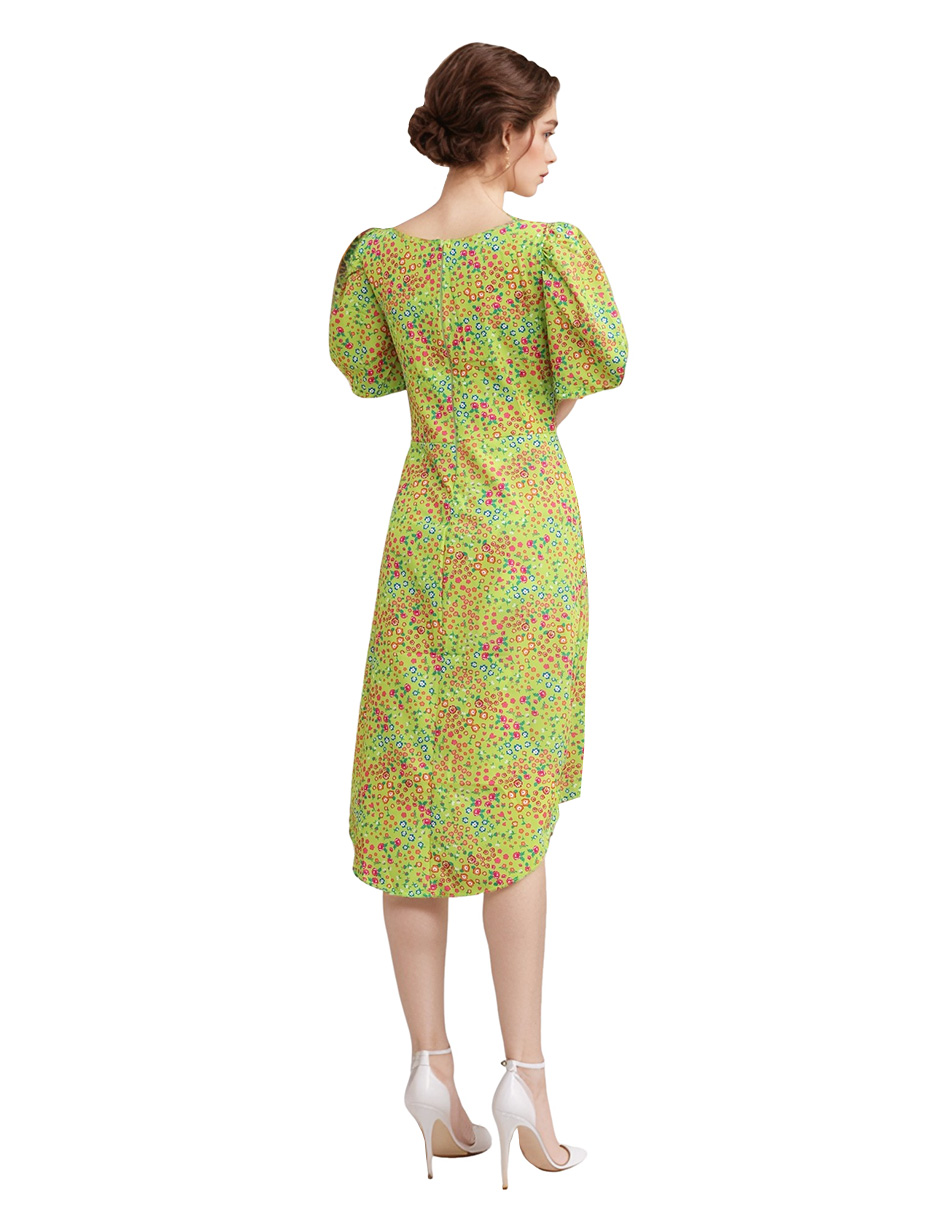 Foto 4 pulgar | Vestido Casual Asimétrico A La Rodilla Diseño Floral Color Verde