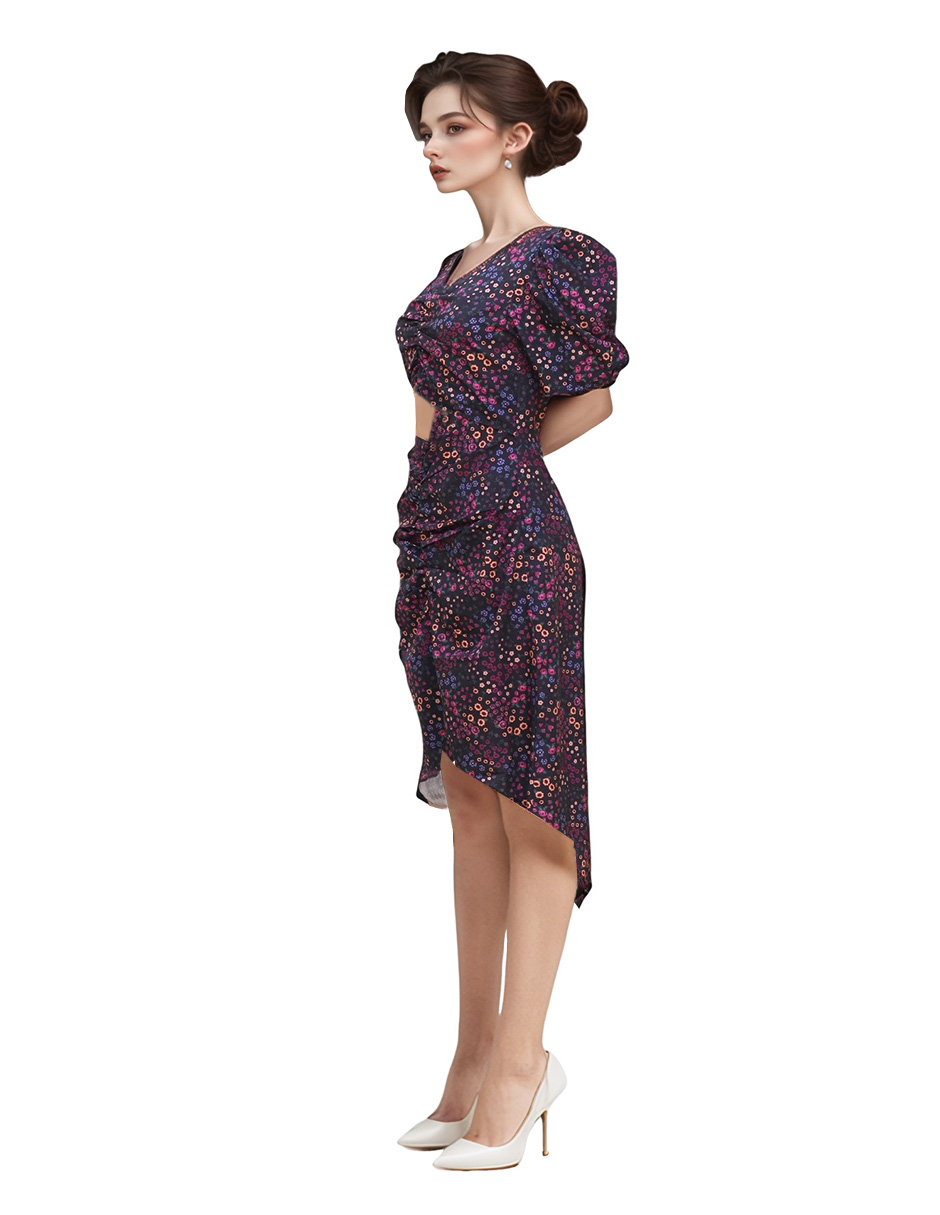Foto 3 pulgar | Vestido Casual Asimétrico A La Rodilla Diseño Floral Color Negro