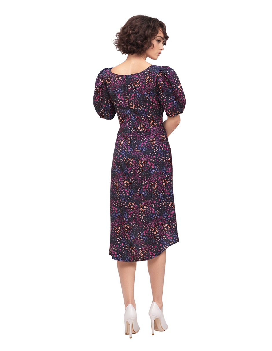 Foto 4 pulgar | Vestido Casual Asimétrico A La Rodilla Diseño Floral Color Negro
