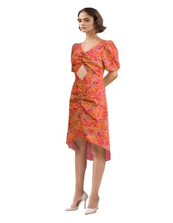 Foto 1 | Vestido Csual Asimétrico A La Rodilla Diseño Floral Color Naranja