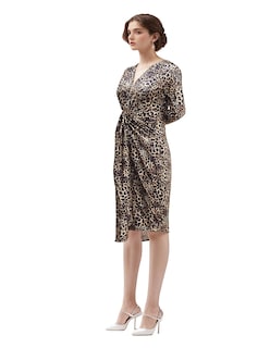 Foto 2 | Vestido Casual Animal Print A La Rodilla Color Marrón