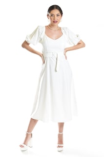 Foto 1 | Vestido Midi De Manga Abullonada Roman Fashion /juvenil, 12515 (blanco)