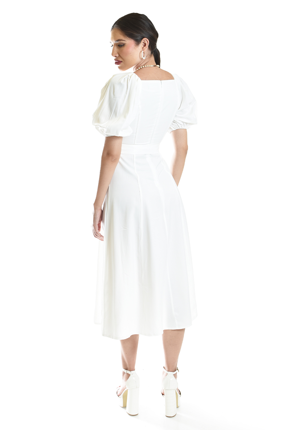 Foto 4 pulgar | Vestido Midi De Manga Abullonada Roman Fashion /juvenil, 12515 (blanco)