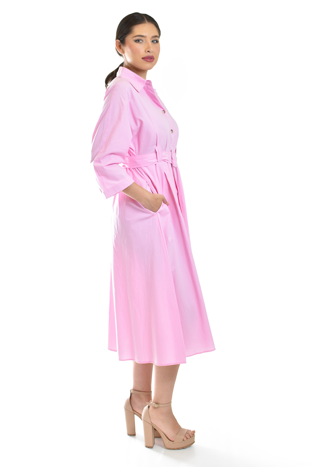 Foto 3 pulgar | Vestido Camisero Con Cinto Roman Fashion /juvenil, 3827-p (rosa)