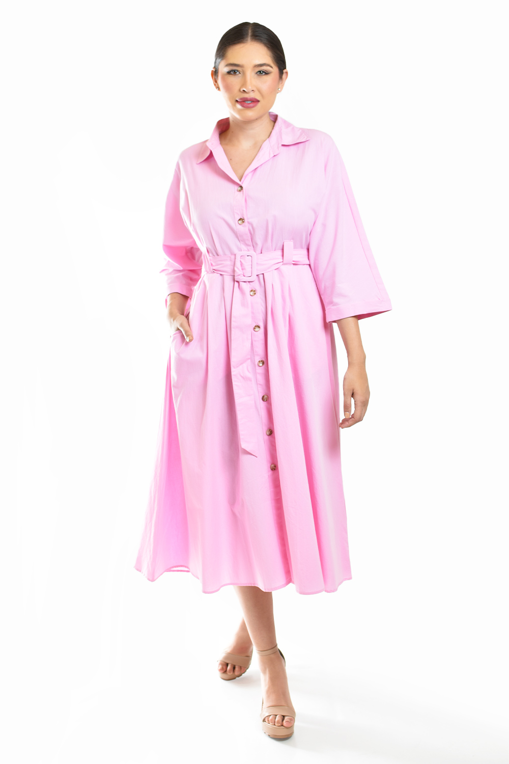 Foto 6 pulgar | Vestido Camisero Con Cinto Roman Fashion /juvenil, 3827-p (rosa)