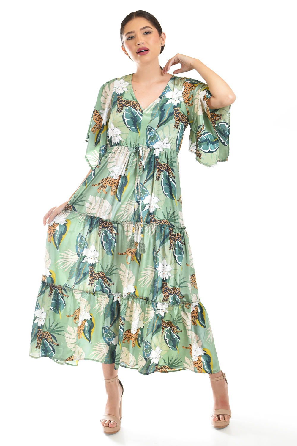 Maxi Vestido Estampado Roman Fashion /juvenil, 3834 (verde)