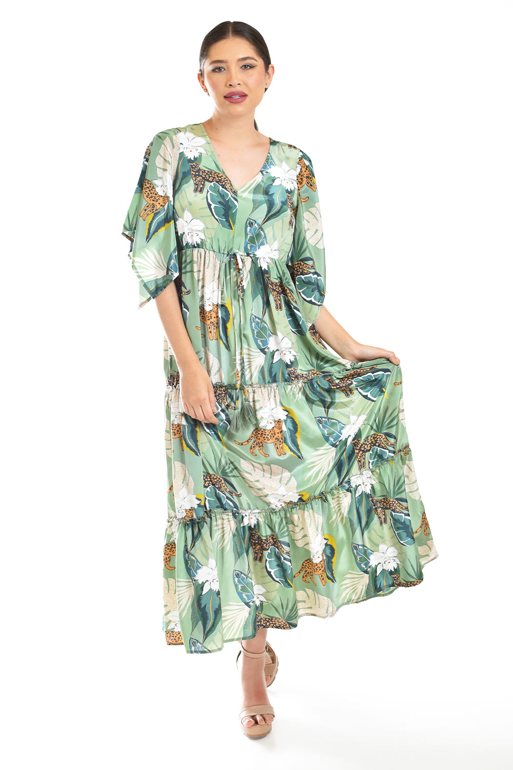 Foto 6 pulgar | Maxi Vestido Estampado Roman Fashion /juvenil, 3834 (verde)