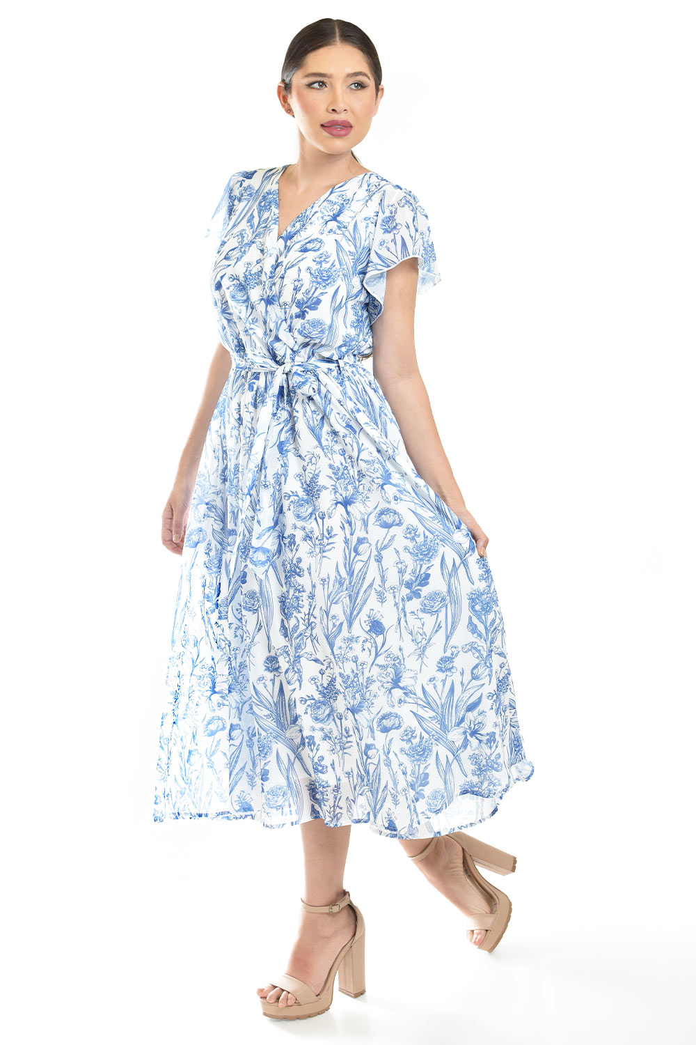 Foto 2 pulgar | Vestido Midi Con Estampado Floral Roman Fashion /juvenil, 3833 (azul Marino)