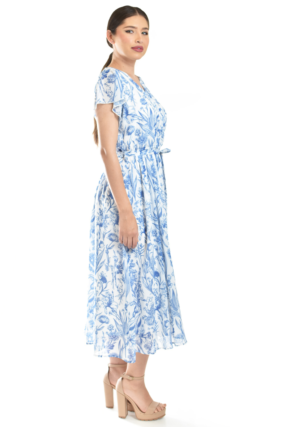 Foto 3 pulgar | Vestido Midi Con Estampado Floral Roman Fashion /juvenil, 3833 (azul Marino)