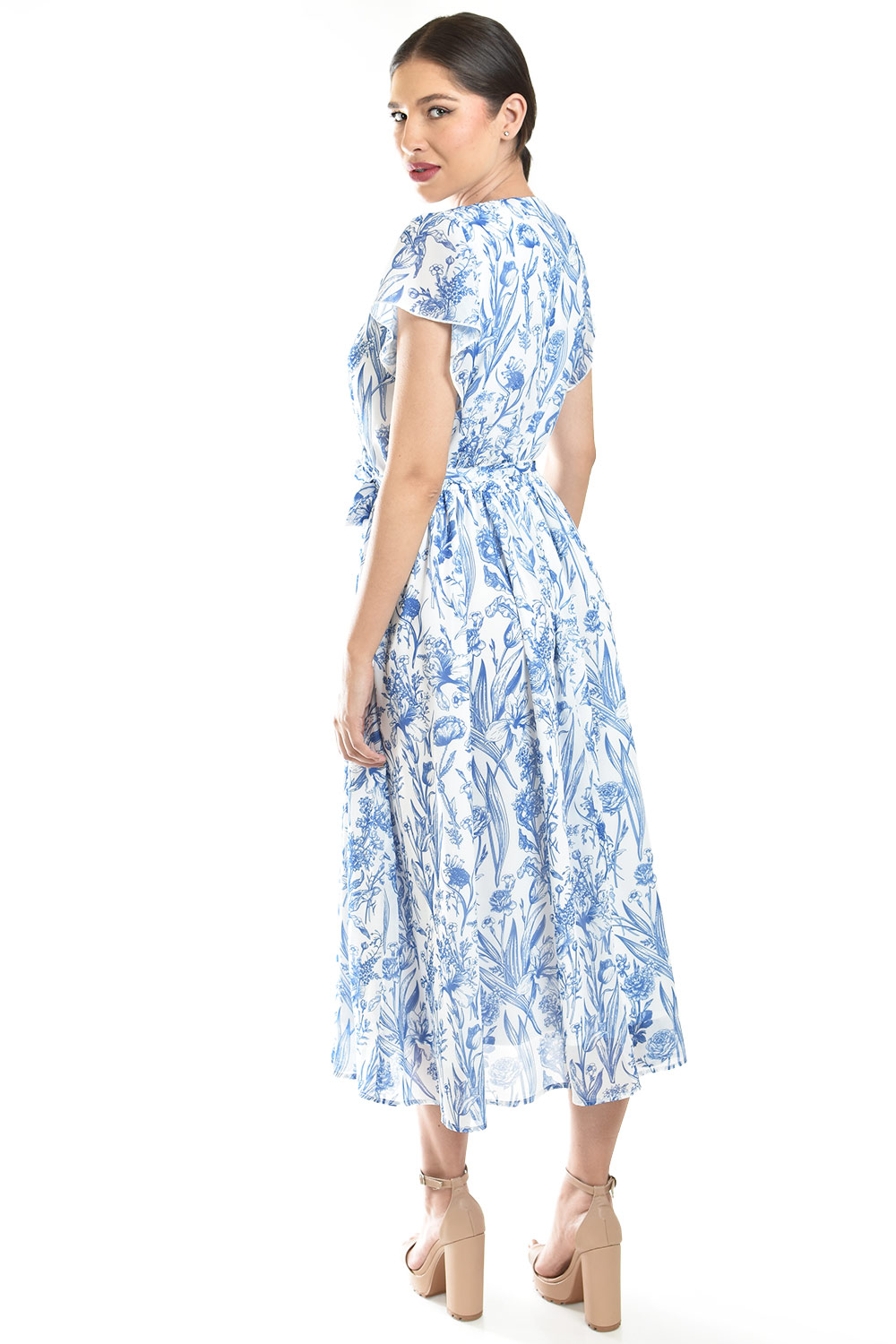 Foto 4 pulgar | Vestido Midi Con Estampado Floral Roman Fashion /juvenil, 3833 (azul Marino)