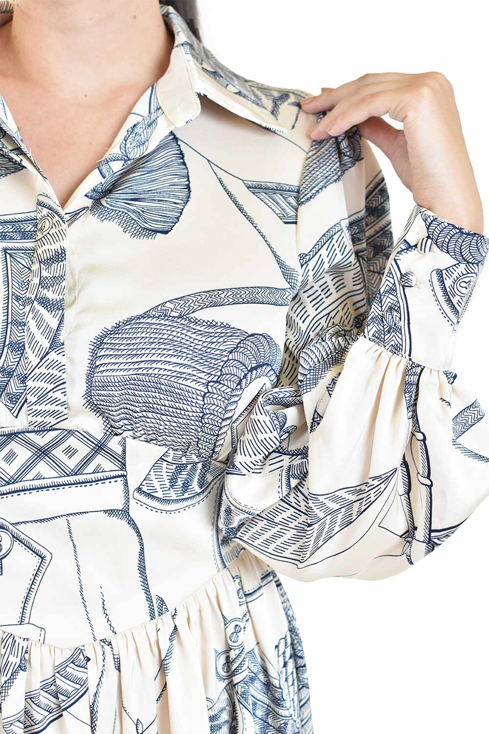 Foto 4 | Vestido Camisero Manga Larga Roman Fashion /juvenil, 10931 (ivory, Marino)