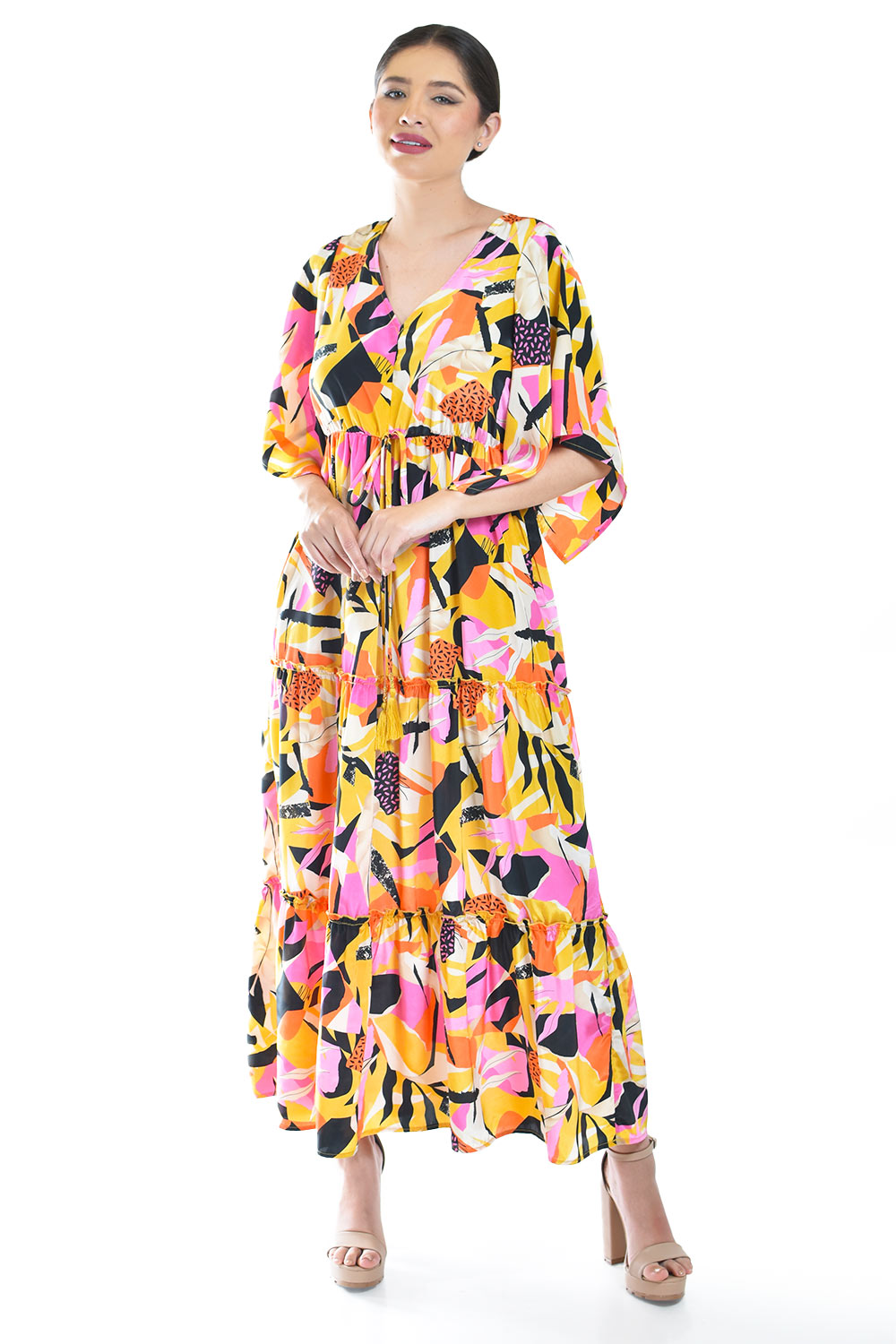 Foto 6 pulgar | Maxi Vestido Estampado Roman Fashion /juvenil, 3834 (amarillo)