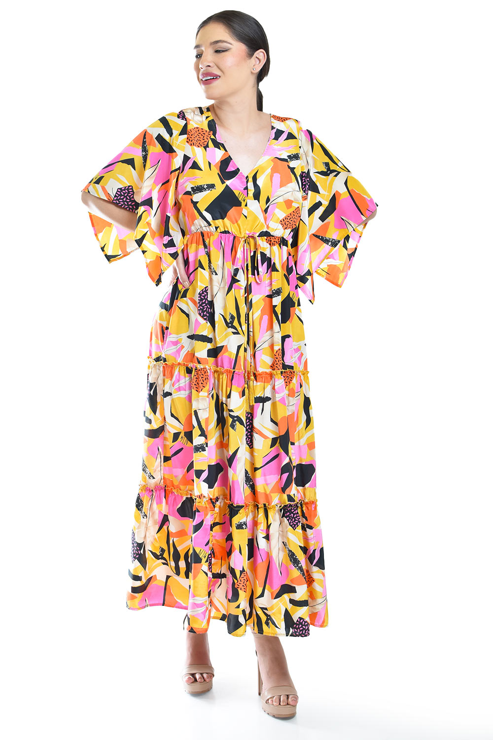 Foto 7 pulgar | Maxi Vestido Estampado Roman Fashion /juvenil, 3834 (amarillo)