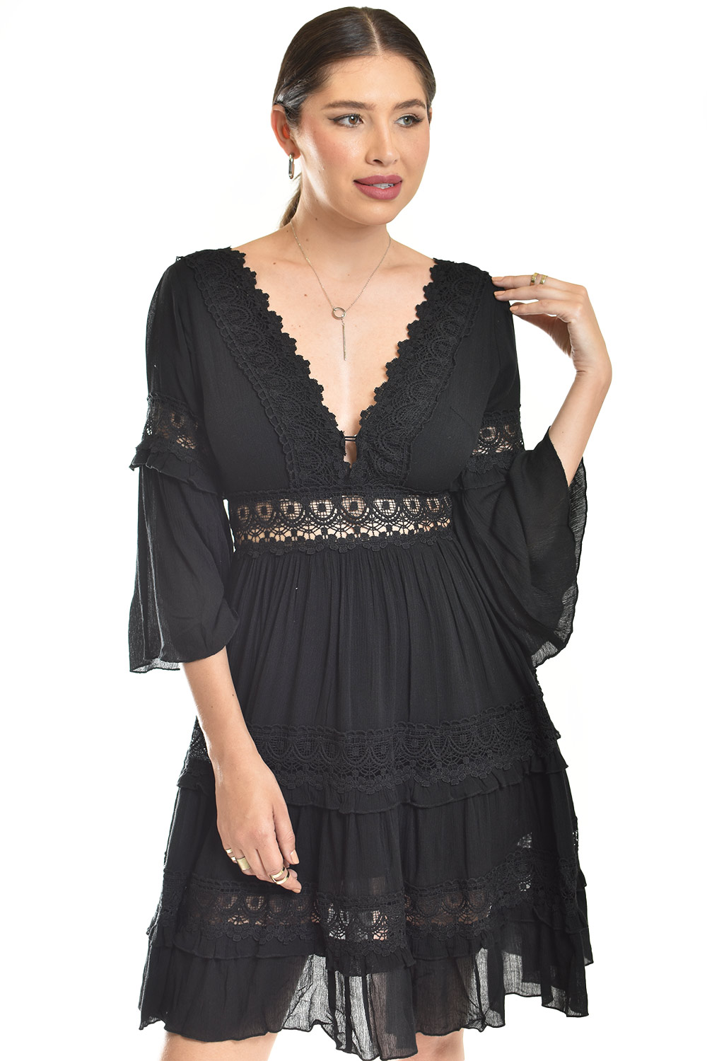 Foto 5 pulgar | Vestido Boho Con Encaje Roman Fashion /juvenil, 2136 (negro)