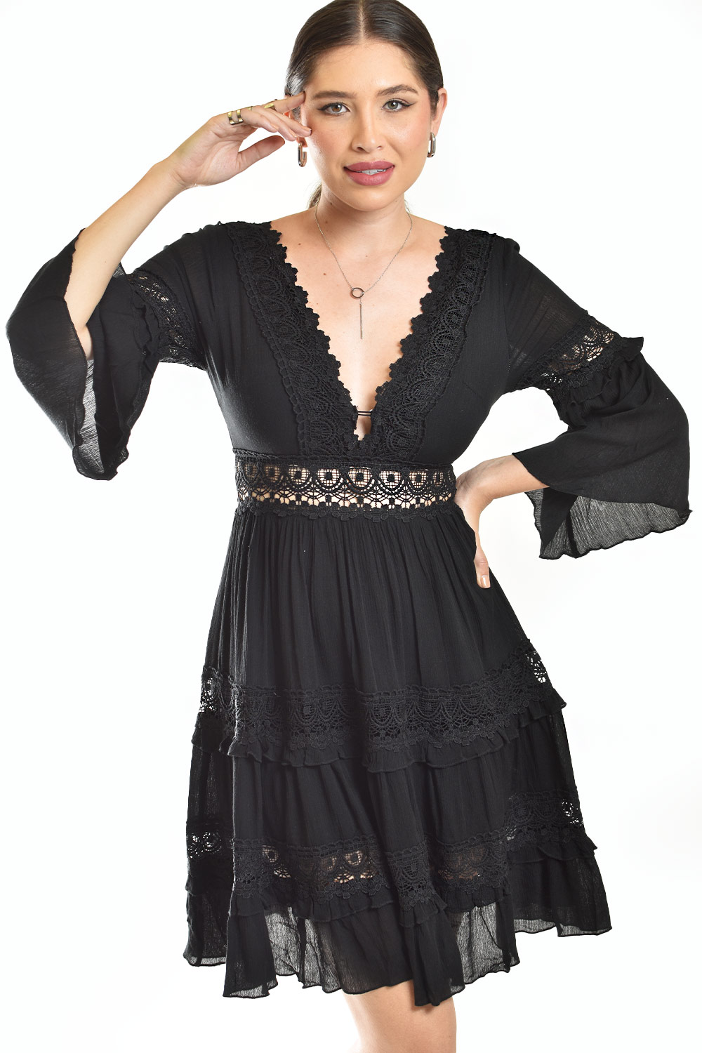Foto 6 pulgar | Vestido Boho Con Encaje Roman Fashion /juvenil, 2136 (negro)