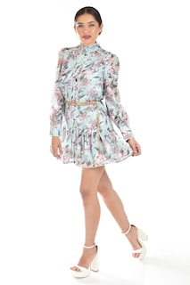 Foto 5 | Vestido Floreado De Cuello Alto Roman Fashion /juvenil, 4457 (pistache)