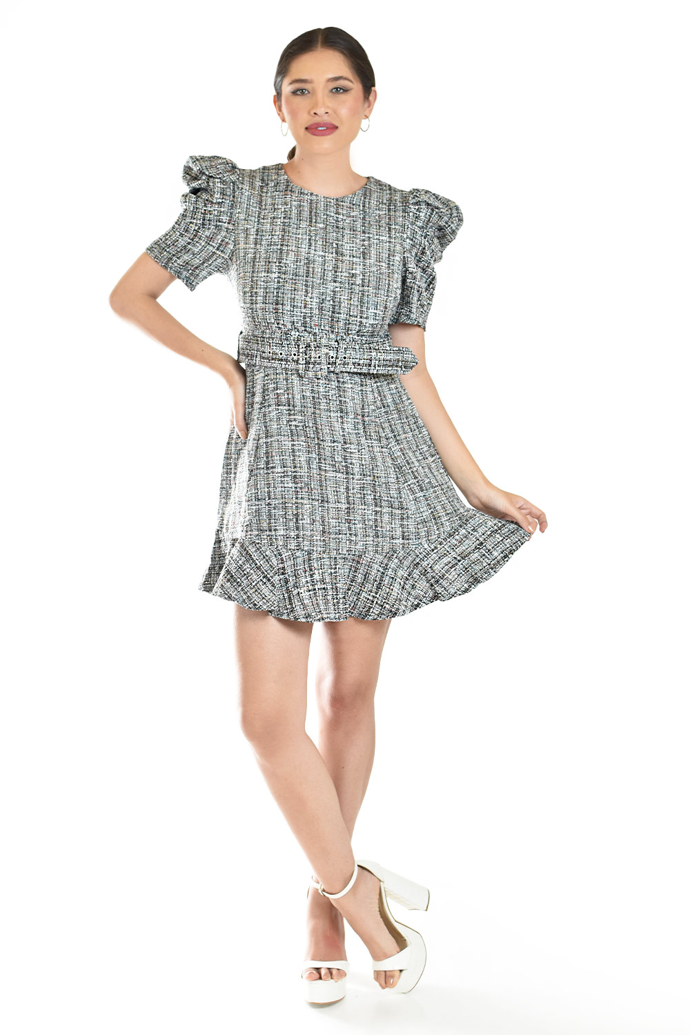 Foto 2 pulgar | Vestido Corto De Tweed Roman Fashion /tallas Extras, 4432 (negro)