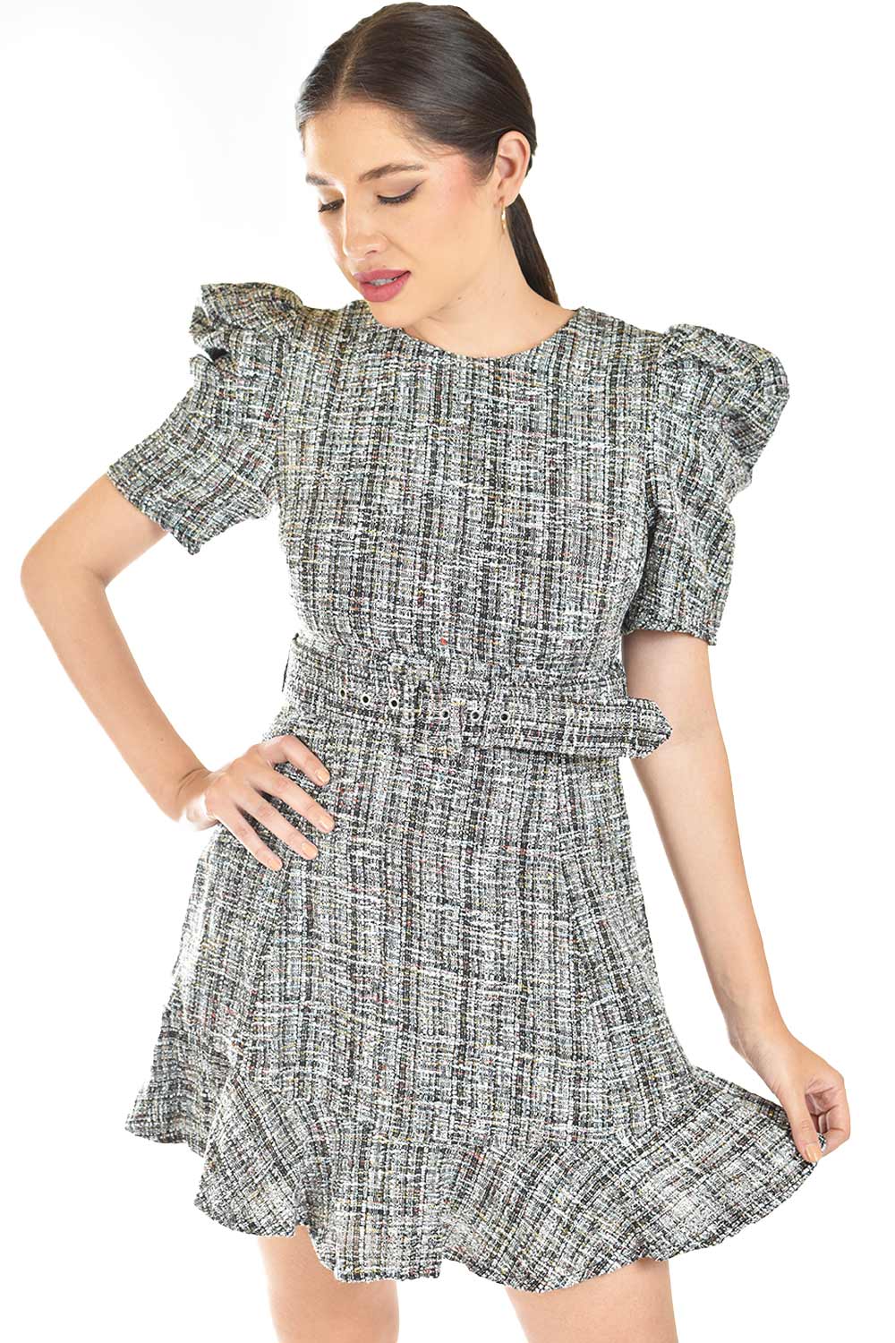 Foto 5 pulgar | Vestido Corto De Tweed Roman Fashion /tallas Extras, 4432 (negro)