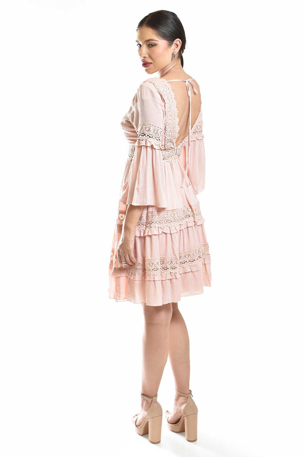 Foto 4 pulgar | Vestido Boho Con Encaje Roman Fashion /juvenil, 2136 (palo De Rosa)