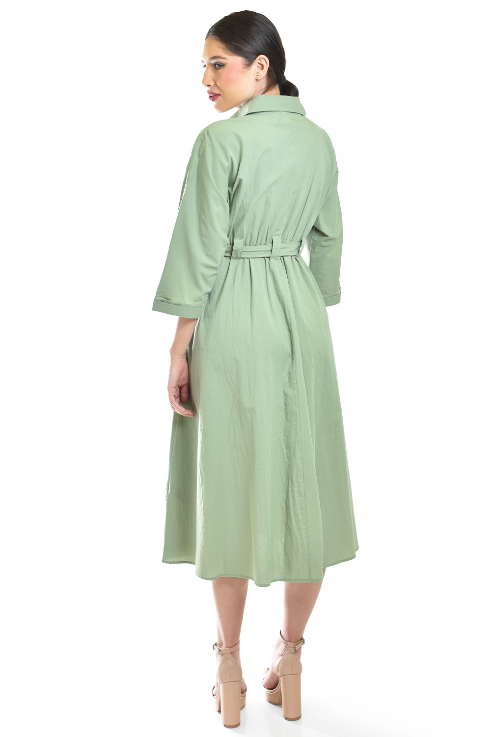 Foto 4 pulgar | Vestido Camisero Con Cinto Roman Fashion /juvenil, 3827-p (verde Militar)